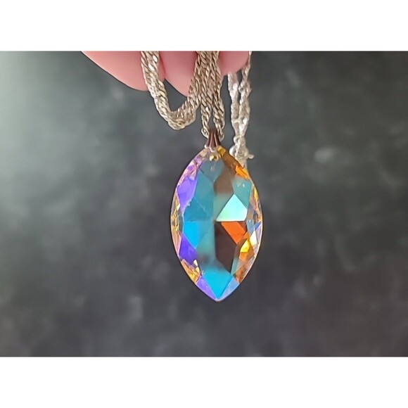 925 Sterling Silver Faceted Crystal Pendant Necklace Vintage Made In Mexico - Picture 4 of 10